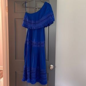 Ramy Brook cobalt blue fringe top/skirt set; both size Small